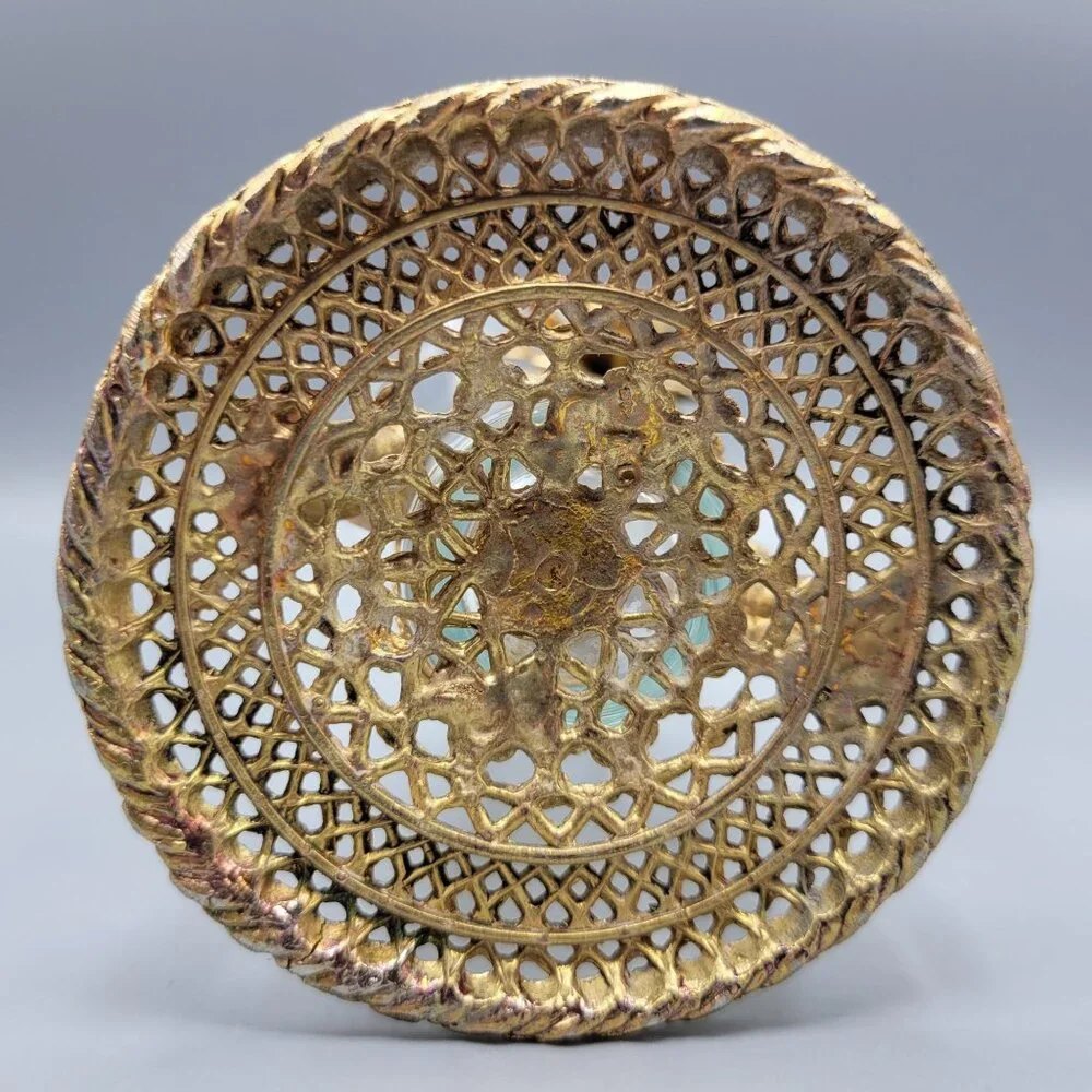 Antique Vintage Gold Brass Filigree Fluted Bud Vases Cherub Figural Design - Picture 4 of 16